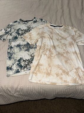 Tie-Dye Short Sleeve Crewneck T-Shirt - Beige and Teal